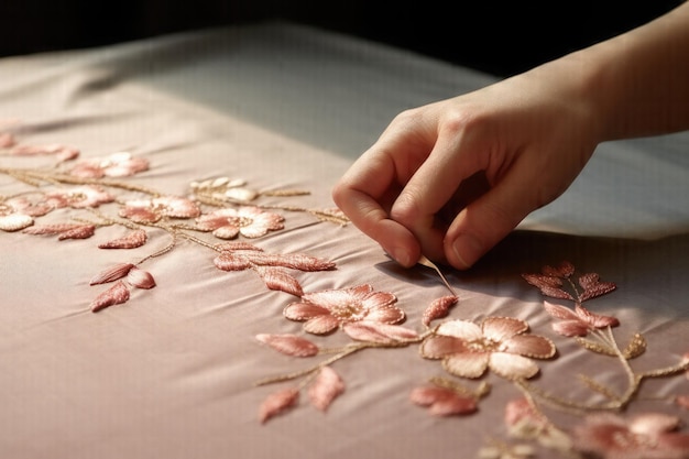 Osoba wyszywająca delikatny wzór